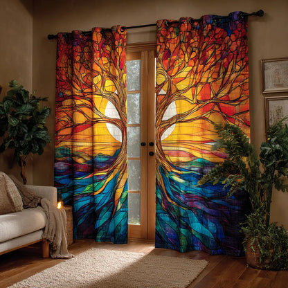 Stained Tree of Life Quilted Curtains