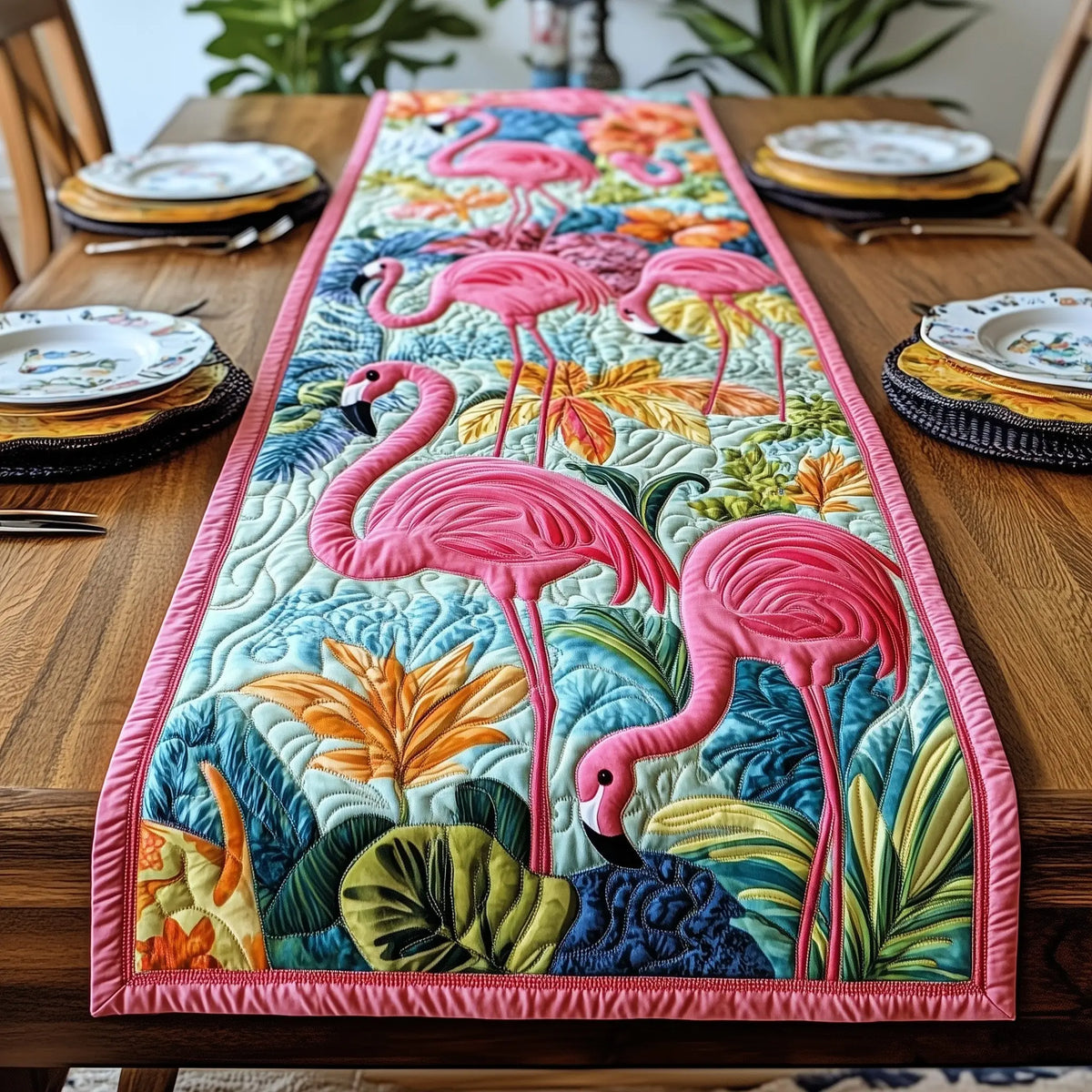 Pink Flamingo Quilted Table Runner