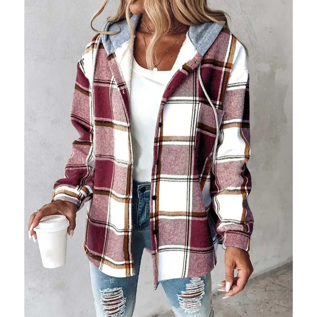 Women’s Plaid Hooded Zip-Up Jacket