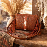 Bohemian PU Crossbody Bag with Western Fringe Tassels & Zipper Closure