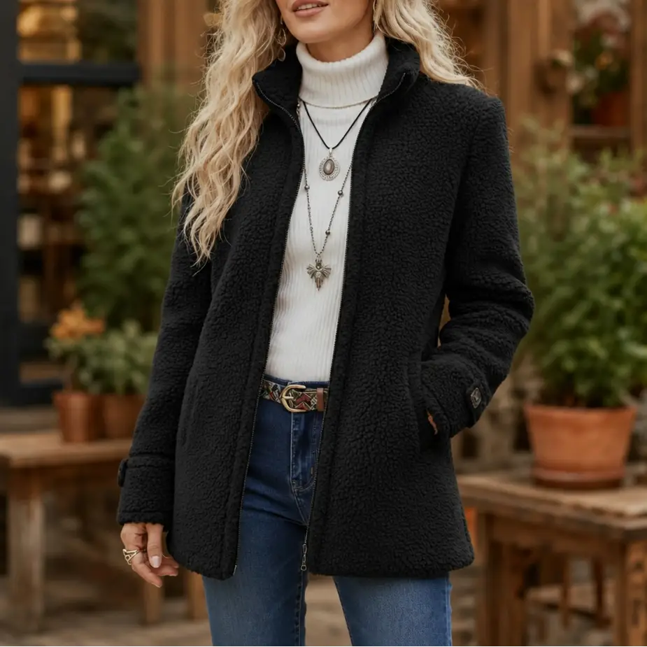 Full-Zip Lambswool-Feel Stand Collar Jacket