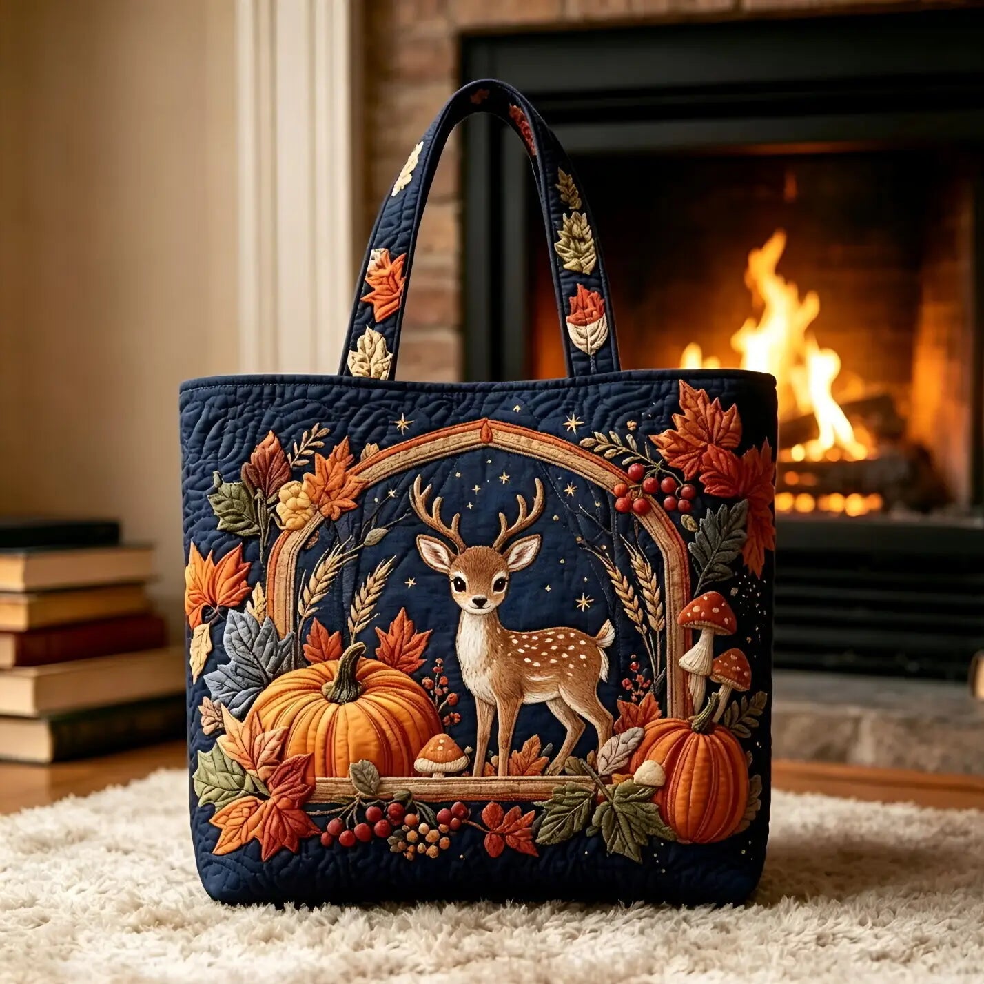 Fall Deer Pumpkin Handmade Tote Bag
