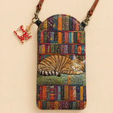 Sleeping Cat Books Quilted Slim Phone Crossbody Bag
