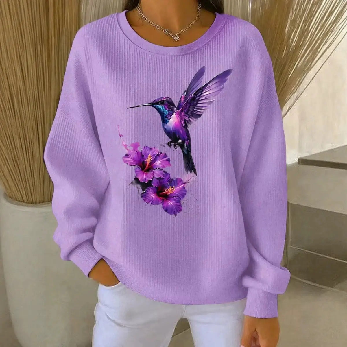 Women's Hummingbird Flower Art Print Casual Sweatshirt