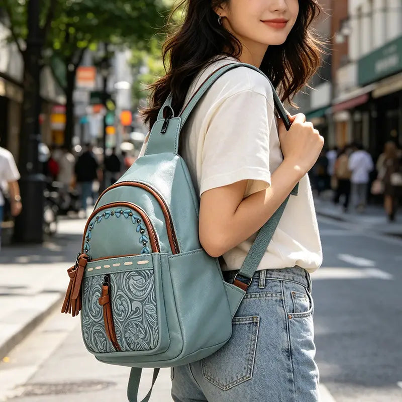 2-Way Wear Sling Boho Western Print Convertible Backpack