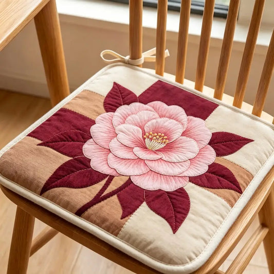 Pink Peony Floral Quilted Chair Cushion