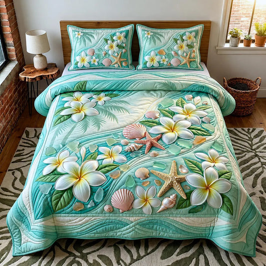 Plumeria Dreams Quilted Bedding Set