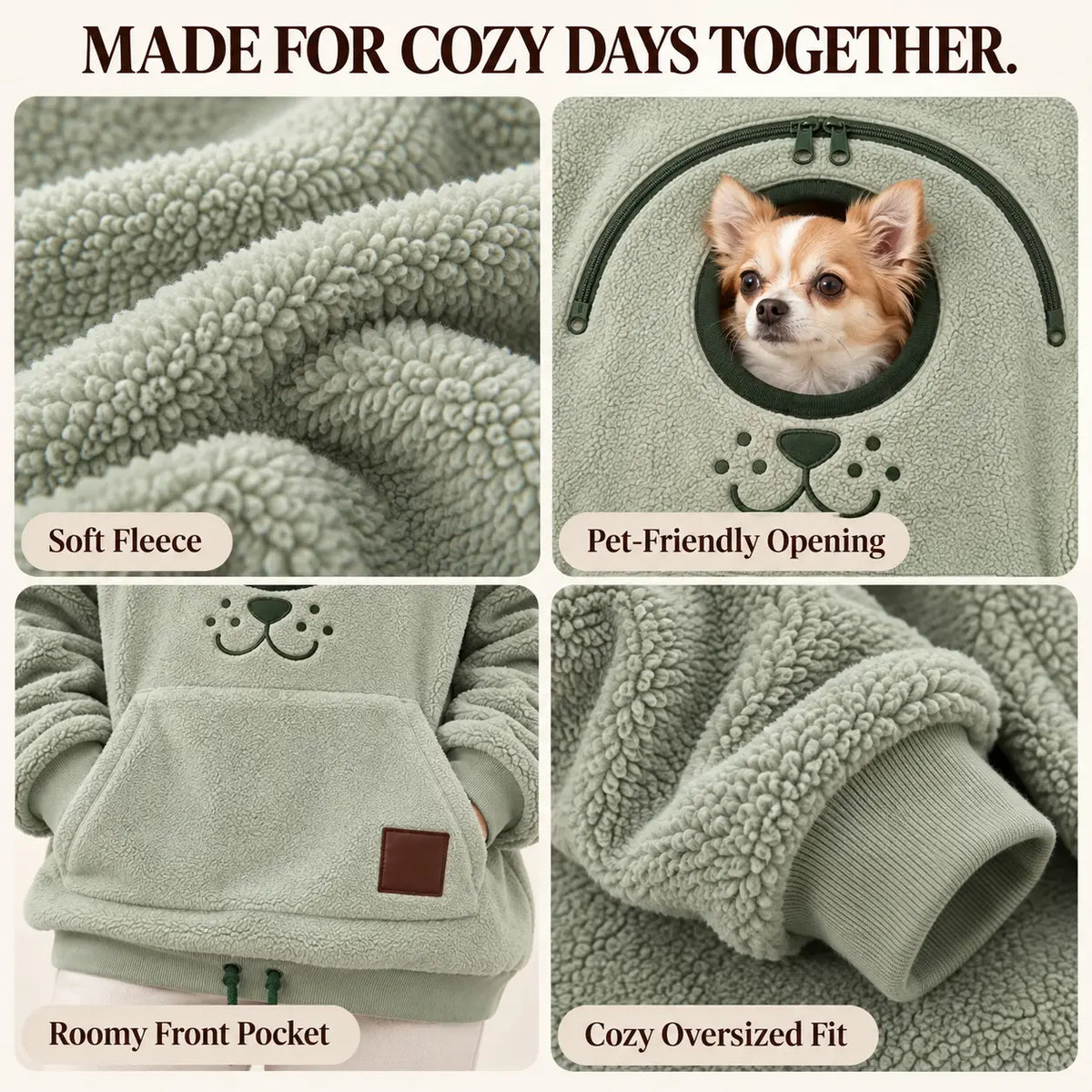 Cozy Pet Carrier Hoodie Built in Pouch for Cats Small Dogs