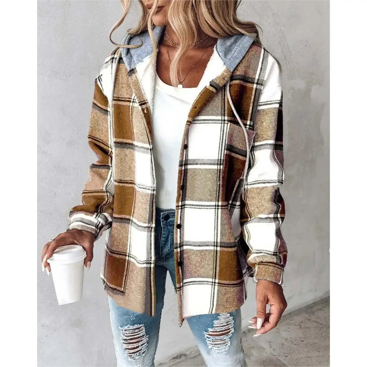 Women’s Plaid Hooded Zip-Up Jacket