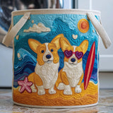 Beach Corgis Quilted Laundry Basket
