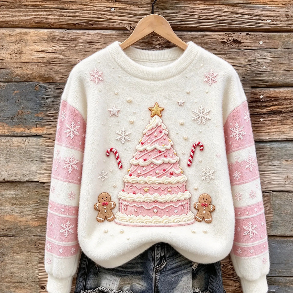 Pink Christmas Tree Cake Cozy Plush Sweatshirt