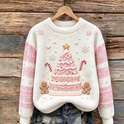 Pink Christmas Tree Cake Cozy Plush Sweatshirt