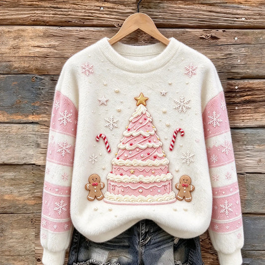 Pink Christmas Tree Cake Cozy Plush Sweatshirt