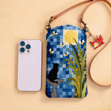Black Cat and Full Moon Quilted Slim Phone Crossbody Bag