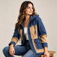 Women's Denim Jackets Long Hooded Patchwork Zip Up Jacket