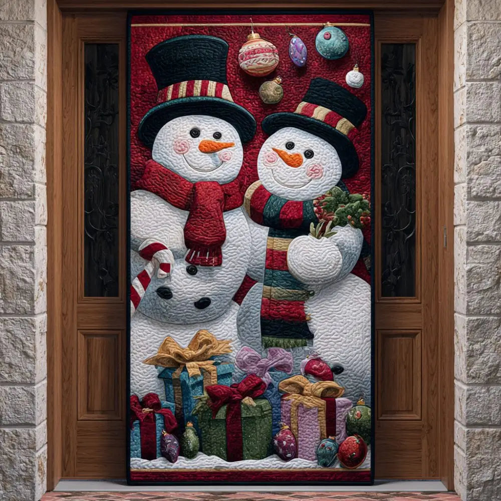 Two Snowmen with Gifts Quilted Door Cover