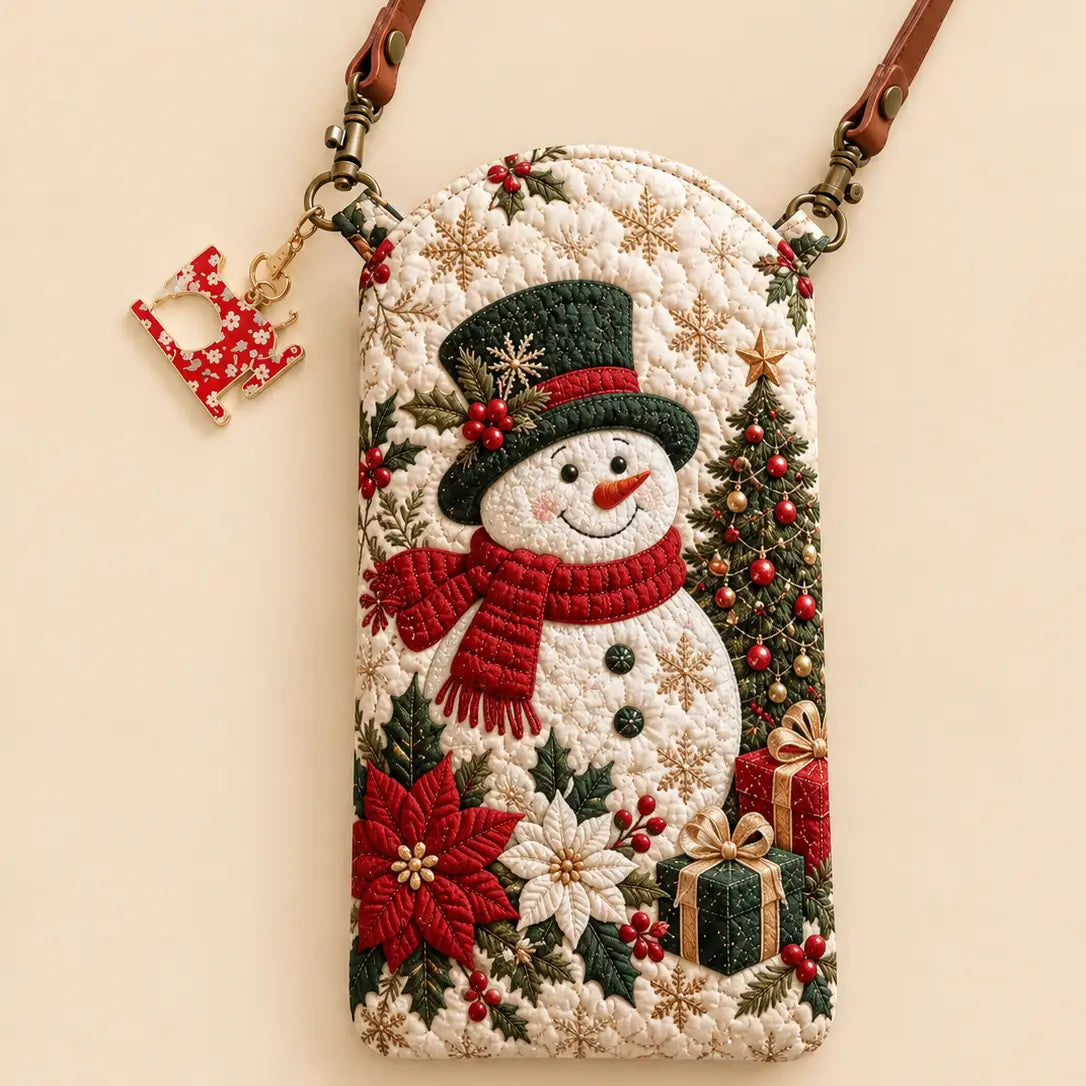 Festive Snowman Quilted Slim Phone Crossbody Bag