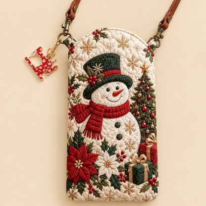 Festive Snowman Quilted Slim Phone Crossbody Bag