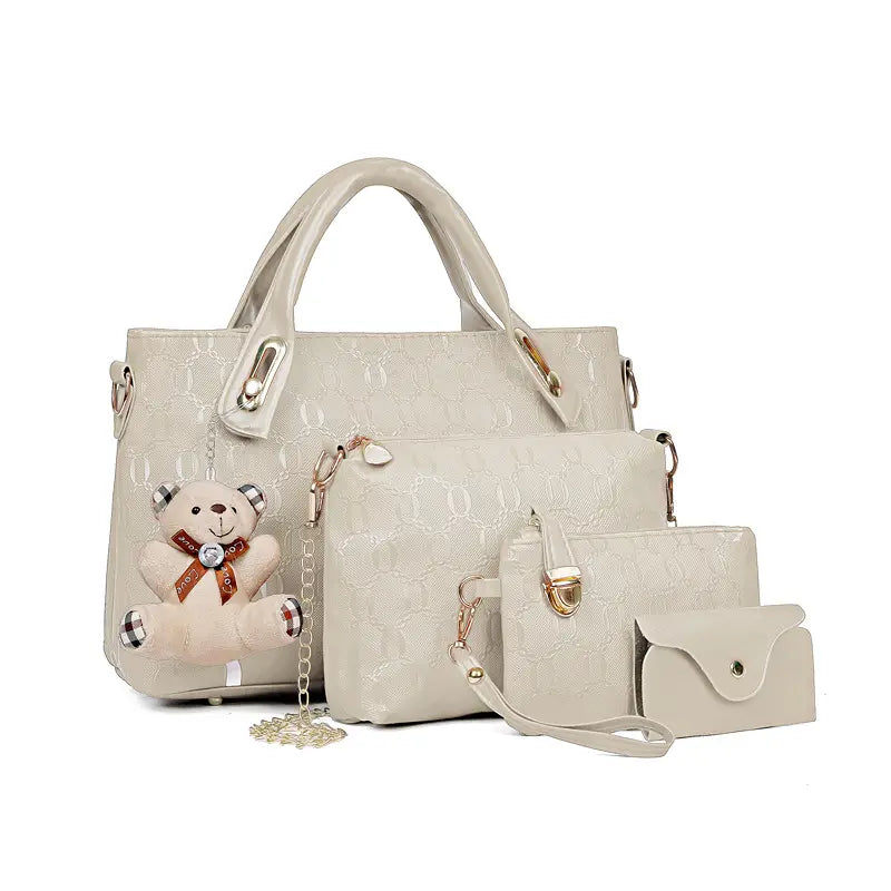 4-Piece PU Leather Tote Crossbody Matching Handbag Set