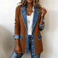 Women's Contrast Trim Collared Button Front Ribbed Knit Jacket