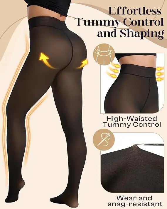 Women's Fleece Lined Tights Body Slimming Leggings Sheer Fake Translucent