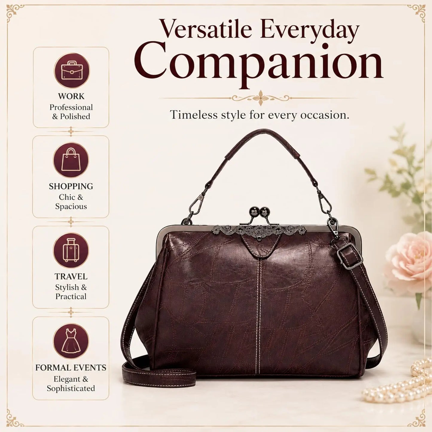 💼2026 New Kattee Elegant Waterproof Women’s Leather Kiss-Lock Tote Handbag