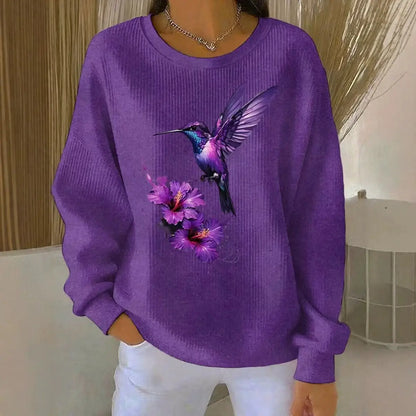 Women's Hummingbird Flower Art Print Casual Sweatshirt