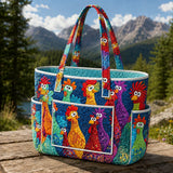 Vibrant Cartoon Chicken Multiple Pockets Quilted Tote Bag