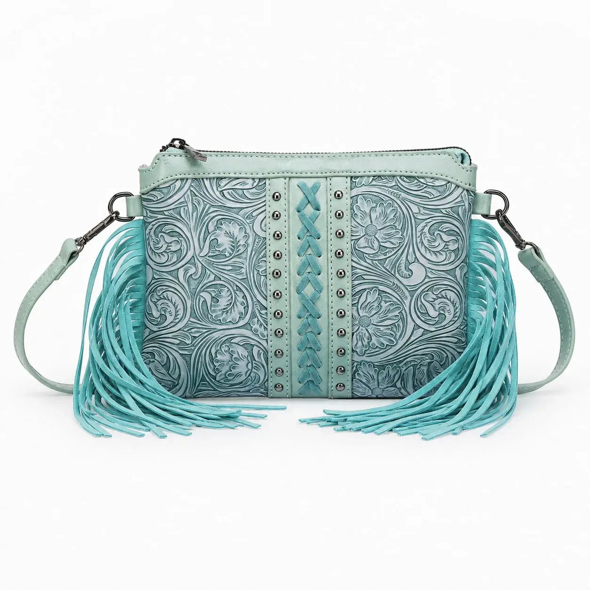 Bohemian PU Crossbody Bag with Western Fringe Tassels & Zipper Closure