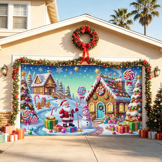 Gingerbread House Santa Candy Garage Door Banner Decoration