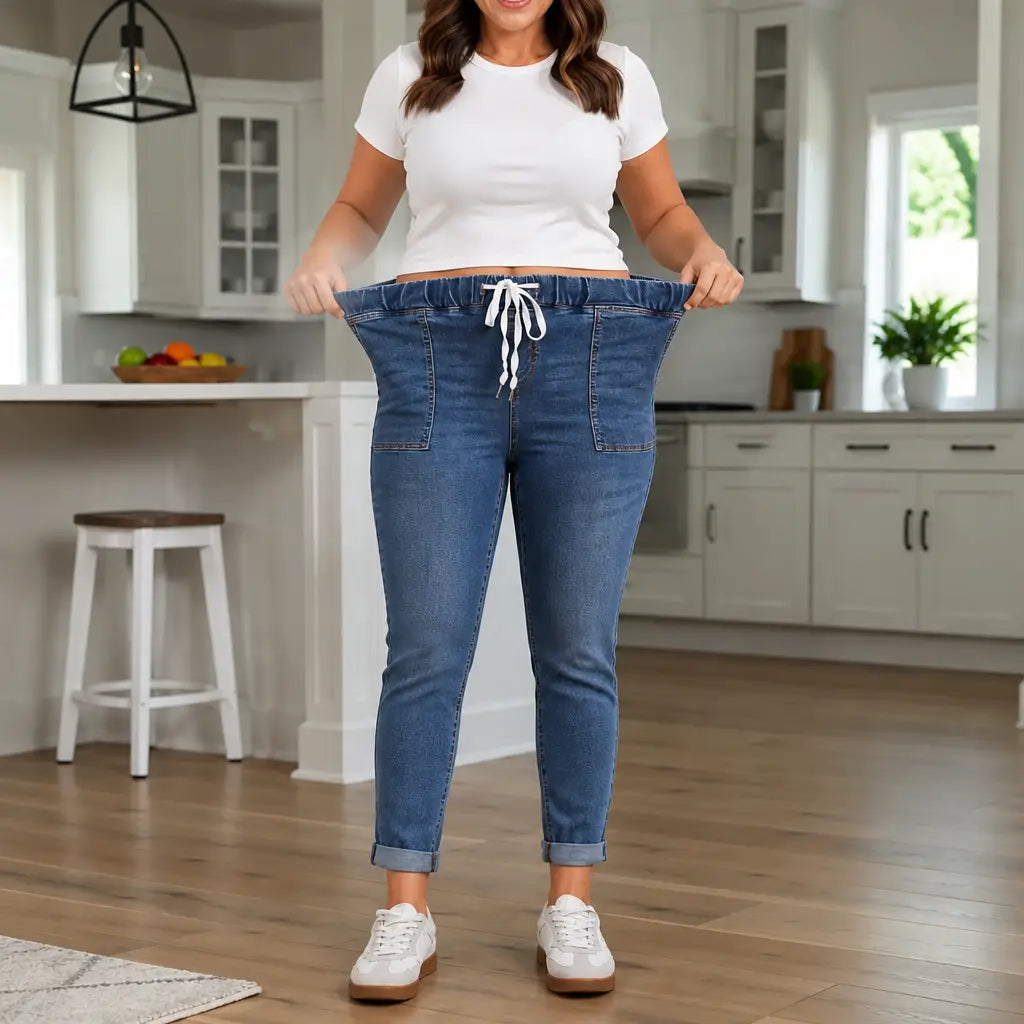 Drawstring Waist Tapered Leg Denim Joggers
