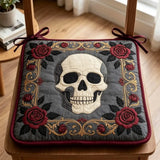 Gothic Skull & Red Rose Quilted Chair Cushion