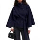 Women's Mandarin Collar Coat with Slanted Button Row