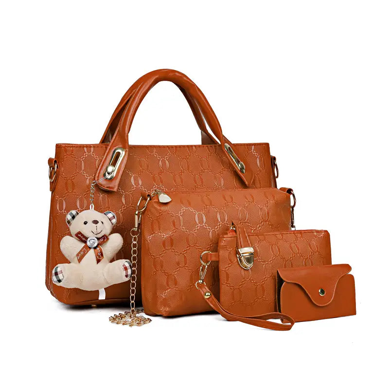 4-Piece PU Leather Tote Crossbody Matching Handbag Set