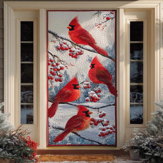 Winter Cardinal Birds Snowy Quilted Door Cover