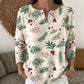 Christmas Retro 3D Digital Print Polo Sweatshirt With Buttons