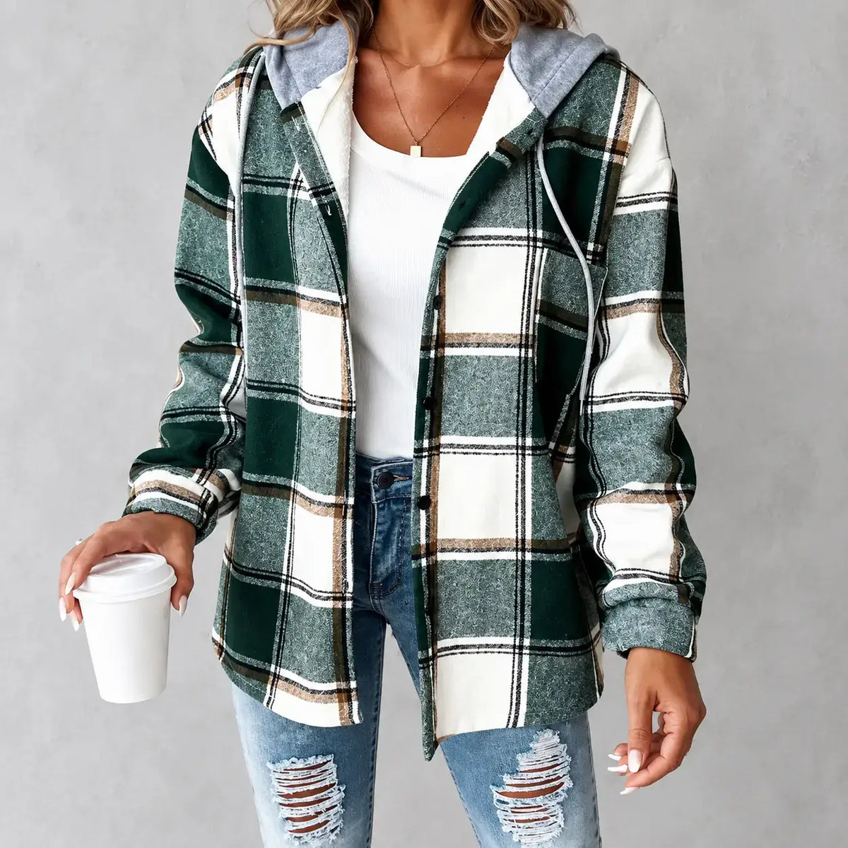 Women’s Plaid Hooded Zip-Up Jacket