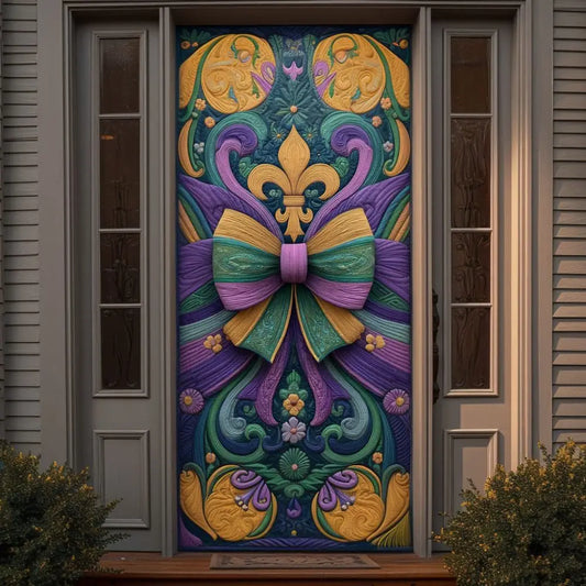 Mardi Gras Bow Fleur-de-lis Quilted Door Cover