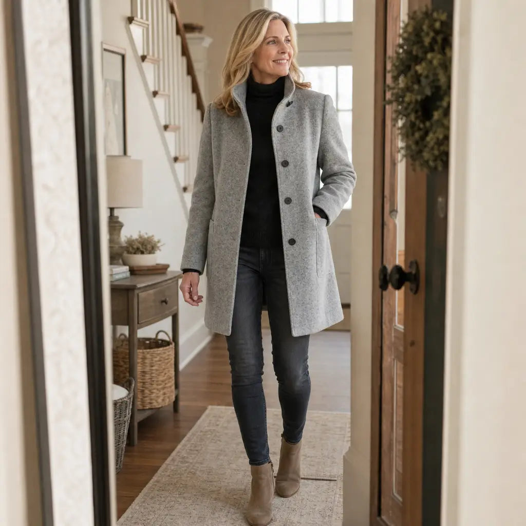 Women's Button-Front Stand Collar Fall Coat