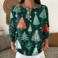 Christmas Retro 3D Digital Print Polo Sweatshirt With Buttons