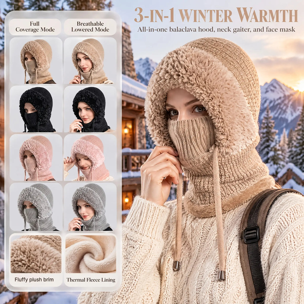 ❄️3 in 1 Beanie Hat with Scarf and Mask