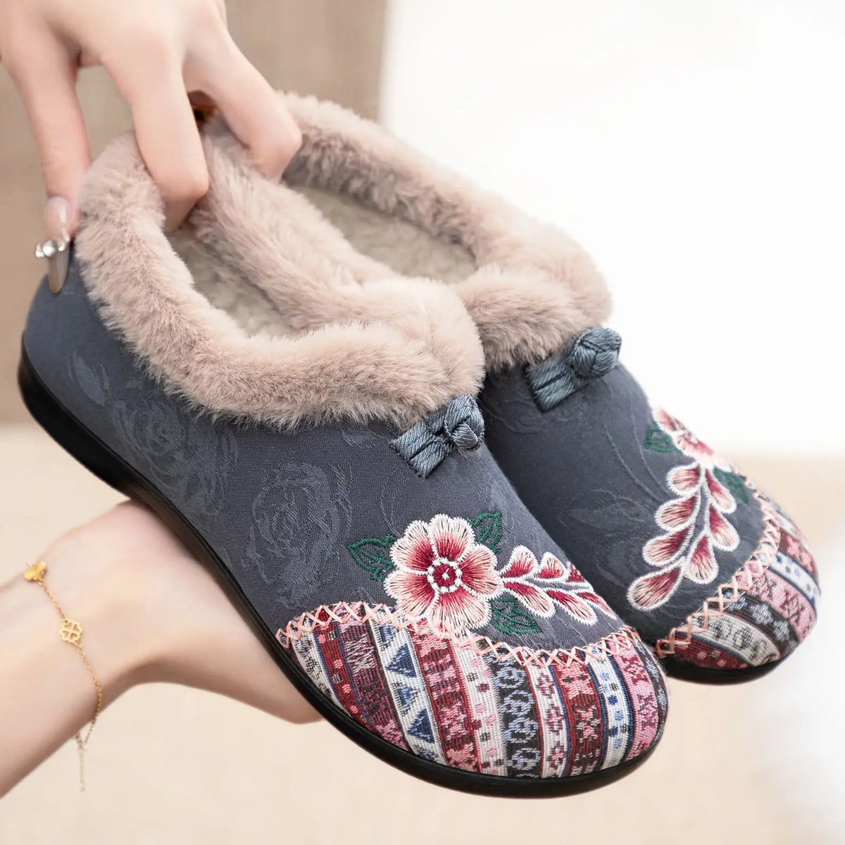 Women’s Winter Ankle Floral Embroidered Shoes