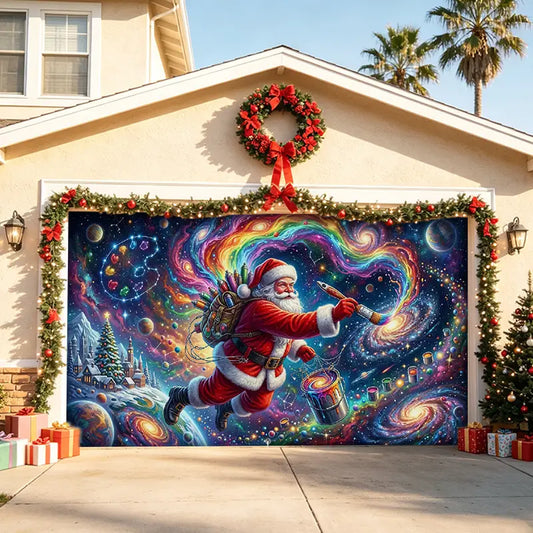 Magic Galaxy Space Santa Garage Door Banner Decoration