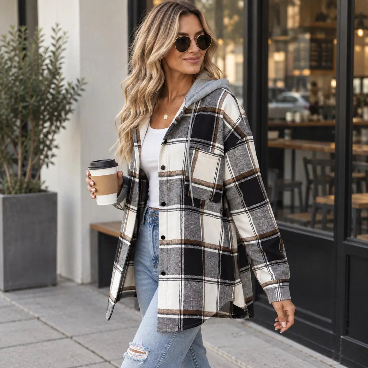 Women’s Plaid Hooded Zip-Up Jacket