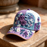 Purple Blue Floral 3D-printed Creature Pattern Cap