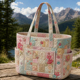 Pastel Floral Multiple Pockets Quilted Tote Bag
