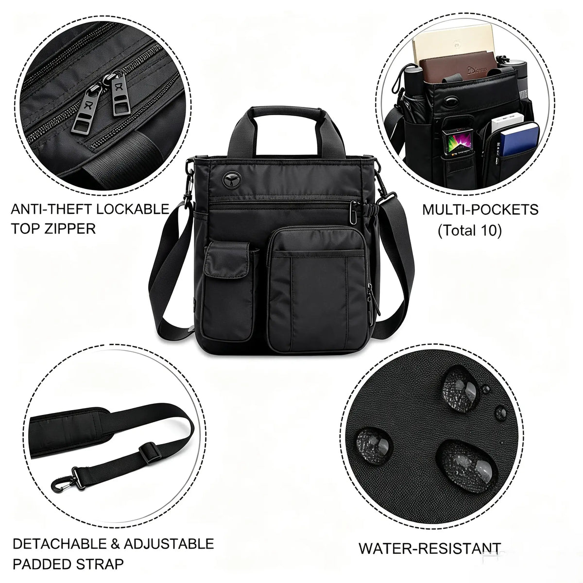 Nylon Multifunctional Crossbody Messenger Bag