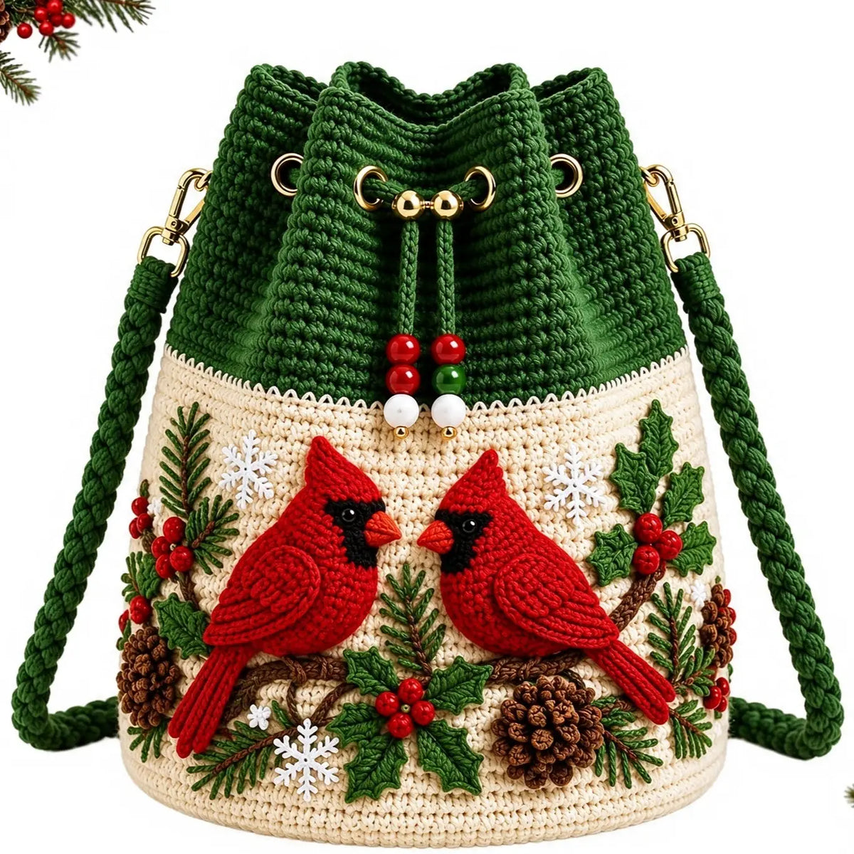 🎄3D Crochet Christmas Bucket Bag✨Festive Crossbody Purse with Detachable Strap