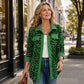 Contrast Rib Collar Leopard Print Corduroy Long Sleeve Shirt Jacket