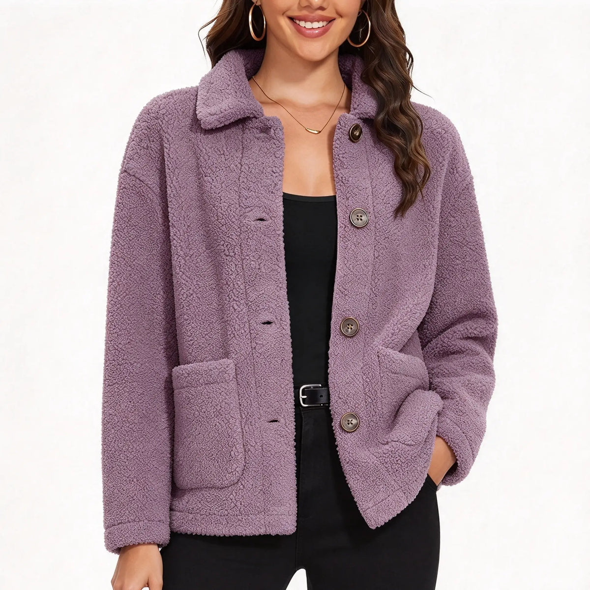 Women's Loose Soft Fleece Sherpa Teddy Jacket